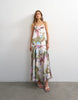 Topshop satin seamed maxi dress with piped edges in painterly floral