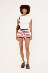 Perfect Stranger Dawn Crochet Mini Shorts Burgundy Stripe