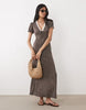 Miss Selfridge v-neck midaxi day dress with lace trim in polka dots