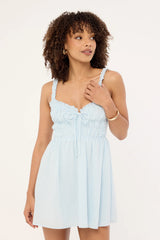 Luck & Trouble Atheni Gathered Mini Dress Light Blue