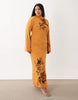 Curve textured embroidered maxi dress in orange