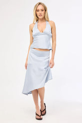 Perfect Stranger True Romance Satin Midi Skirt Ice Blue