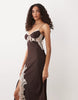 Tall corset slip maxi dress with lace and side slit in chocolate