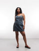 COLLUSION Plus denim wrap dress in mid wash