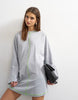 Topshop jersey rolled sleeve T-shirt dress in gray heather with lime contrast stitching