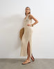Topshop knit low scoop crochet maxi dress in neutral stone
