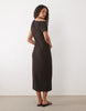 textured jersey off shoulder midi dress in brown