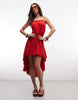 Miss Selfridge high-low hem lace trim midaxi dress in red