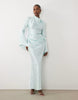 Daska satin ruched high cowl neck maxi dress in ice blue