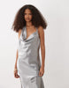 Vero Moda halterneck scoop front satin maxi dress in silver