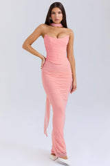 peach fluted hem maxi skirt