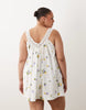 Curve v-neck poplin smock mini sundress with lace overlay in white floral print