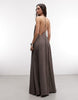 Weekday crinkle halter racer back maxi dress in dark mole