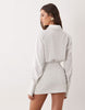 Aria Cove fitted deep cuff mini shirt dress in white pinstripe