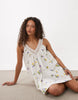 v-neck smock poplin mini sundress with lace overlay in white delicate floral