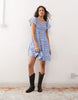 COLLUSION frill sleeve plaid mini dress in blue