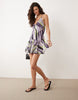 cami mini dress with cowl back in lilac stripes