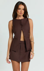 Desi Top - Longline Crew Neck Vest Top in Chocolate