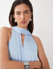 YAS high neck scarf detail satin drapey midi dress in soft blue