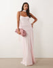 mesh ruched bust maxi dress with scarf detail in pink