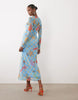 Never Fully Dressed mesh long sleeve midi dress in blue celestial print