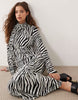 high neck scarf detail maxi dress in zebra print