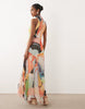 chiffon high neck maxi dress in multi abstract print