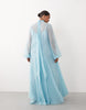 ARRANGE Curve applique floral tie neck blouson sleeve trapeze maxi dress in blue