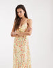 Vero Moda Tall ruched bust detailing cami midi dress in yellow based floral print
