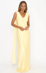 Maya Maxi Dress ~ Pale Yellow Luxe Satin