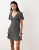 v neck floaty mini dress in black gingham texture