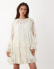 YAS floral lace ruffle detail mini dress in cream