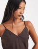Vero Moda Petite linen look cami strap midi dress in chocolate