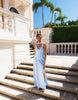 slinky maxi dress with scarf detail in pale blue