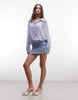 Princess Polly Moonrising sheer fitted skirt wide sleeve shirt dress in blue