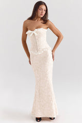 ivory metallic jacquard maxi skirt