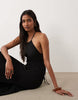 Miss Selfridge linen mix halter maxi dress in black