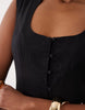 square neck button down midi sundress in black