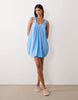 performance fabric scoop ruched neck mini sundress in bright blue