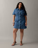 Curve denim fitted shirt mini dress in mid blue