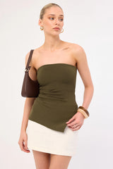 Perfect Stranger Athena Strapless Knit Top Khaki
