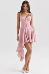 pink jacquard draped mini dress