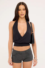 Rusty Finance Mummy Low Rise Suit Short Grey Pin Stripe
