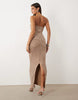 Wanderdoll Pia bandeau ruched hotfix maxi dress in mocha