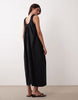 poplin ruched neck midaxi sundress in black