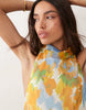 chiffon high neck double layer maxi dress in floral print