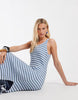 & Other Stories ribbed striped knit maxi dress in blue and white