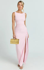 Joanne Maxi Dress - Scoop Neck Fringe Dress in Pink