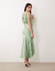 sleeveless cowl neck maxi dress with frill hem in multi stripes