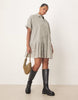 Curve boxy mini shirt dress with dropped waist in black and white plaid